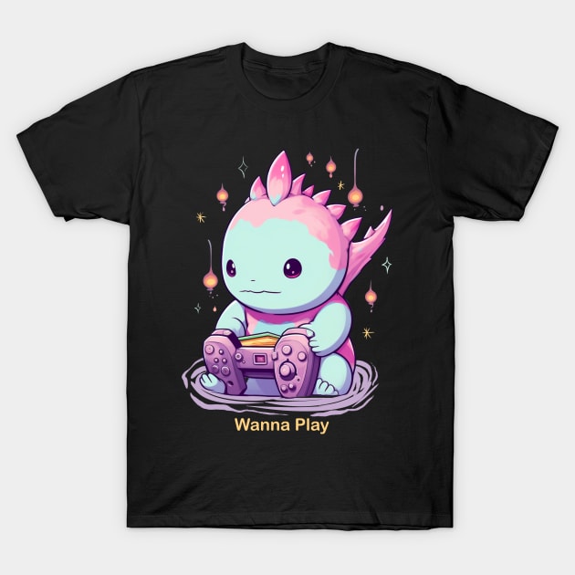 Gaming Axolotl T-Shirt by Little Bad Wren 